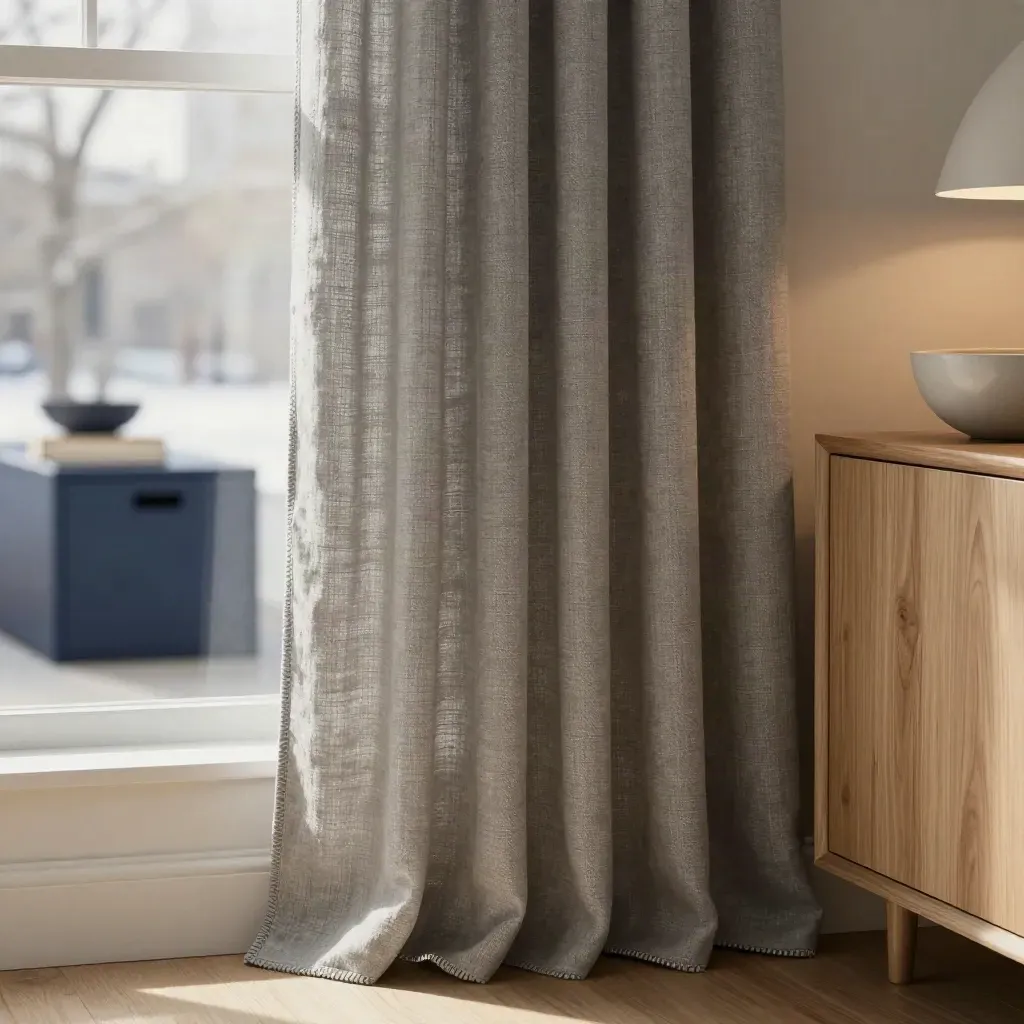 Close-up of thermal curtains and a sideboard in a calm Ottawa living room